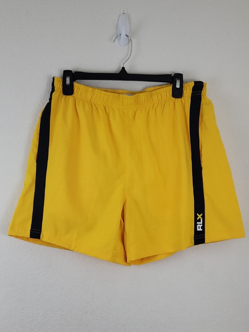 Ralph Lauren RLX Yellow Black Stripe Swim Shorts Trunks Size Medium